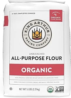 King Arthur 100% Organic All-Purpose Flour, Unbleached, 5 lb Bag - Non-GMO Project Verified, No Preservatives