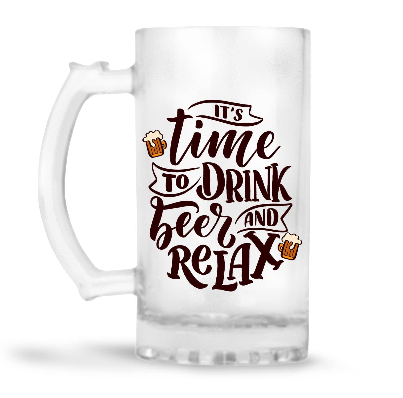 Glass Printed Beer Mug with Handle Gift for Men Dad Brother Husband Son Boyfriend Friends (470 ml)(BRMUG-2, Transparent