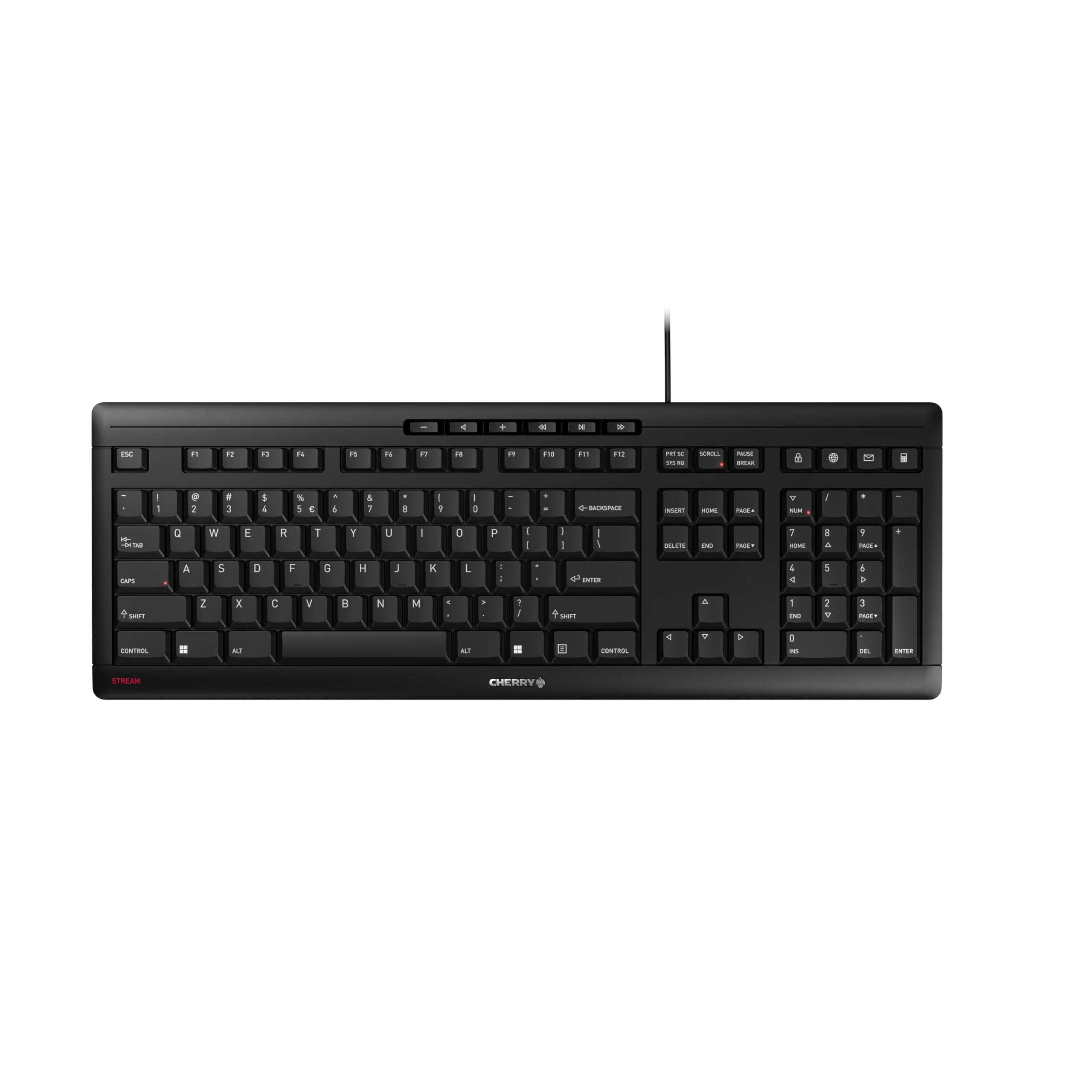 - Cherry Stream Keyboard, Wired Keyboard for PC/Laptop, Whisper Quiet Silent Keys, Unique Typing Feel, Slim Design, SX Scissor Switches, USB-A, QWERTY, Black