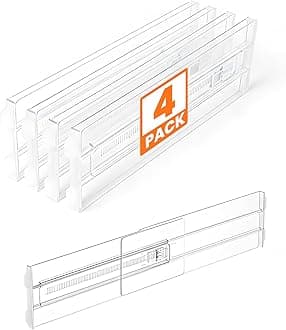 4 Pack Drawer Dividers for Clothes, 4" High 10.6"-16.9" Drawer Divider Adjustable Expandable Dresser Drawer Organizer, Clear Dresser Separators for Clothes, Underwear, Baby Clothes,Cosmetic,Toiletries