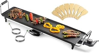 Andrew James Teppanyaki Grill Plate | XL Non-Stick Flat top Grill with Hot Plate | Teppanyaki Electric Griddle with 8 Wooden Spatulas and 2 Cooking Rings | Indoor grill for Cooking and Entertaining