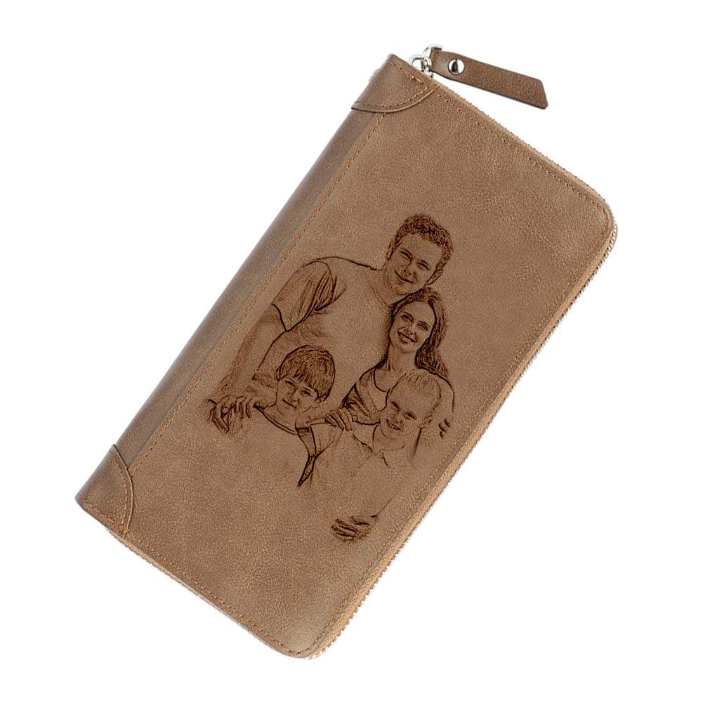 Personalized Photo Wallet for Dad Custom Engraved Any Text Picture Wallet Customized Zip Around Leather Wallet Customized Birthday Gift for Women Men Husband Son
