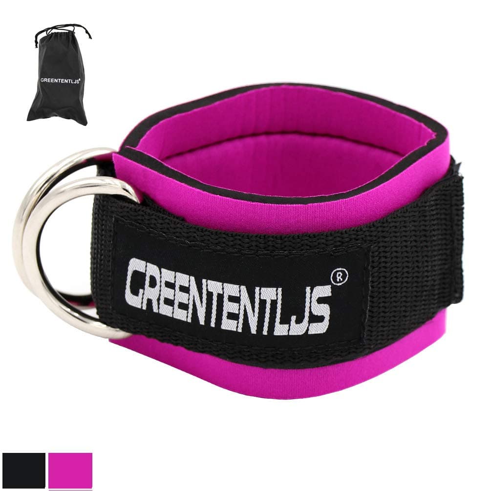 Greententljs Gym Padded Ankle Strap for Cable Machines - Double D-Ring Ankle Cuffs Attachment Workout for Leg and Glute Kickbacks, Hip Abductors, Lunge Exercises (1 Pack Rose-Pink)