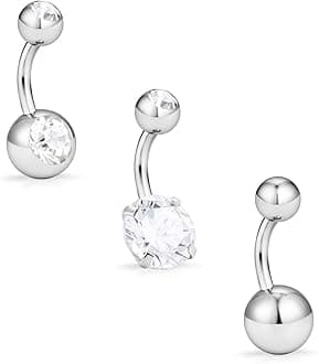 Hoeudjo 14G Belly Button Ring Surgical Steel Belly Button Rings Hypoallergenic Belly Rings 6mm/8mm/10mm Bar Belly Button Piercing Jewelry for Women