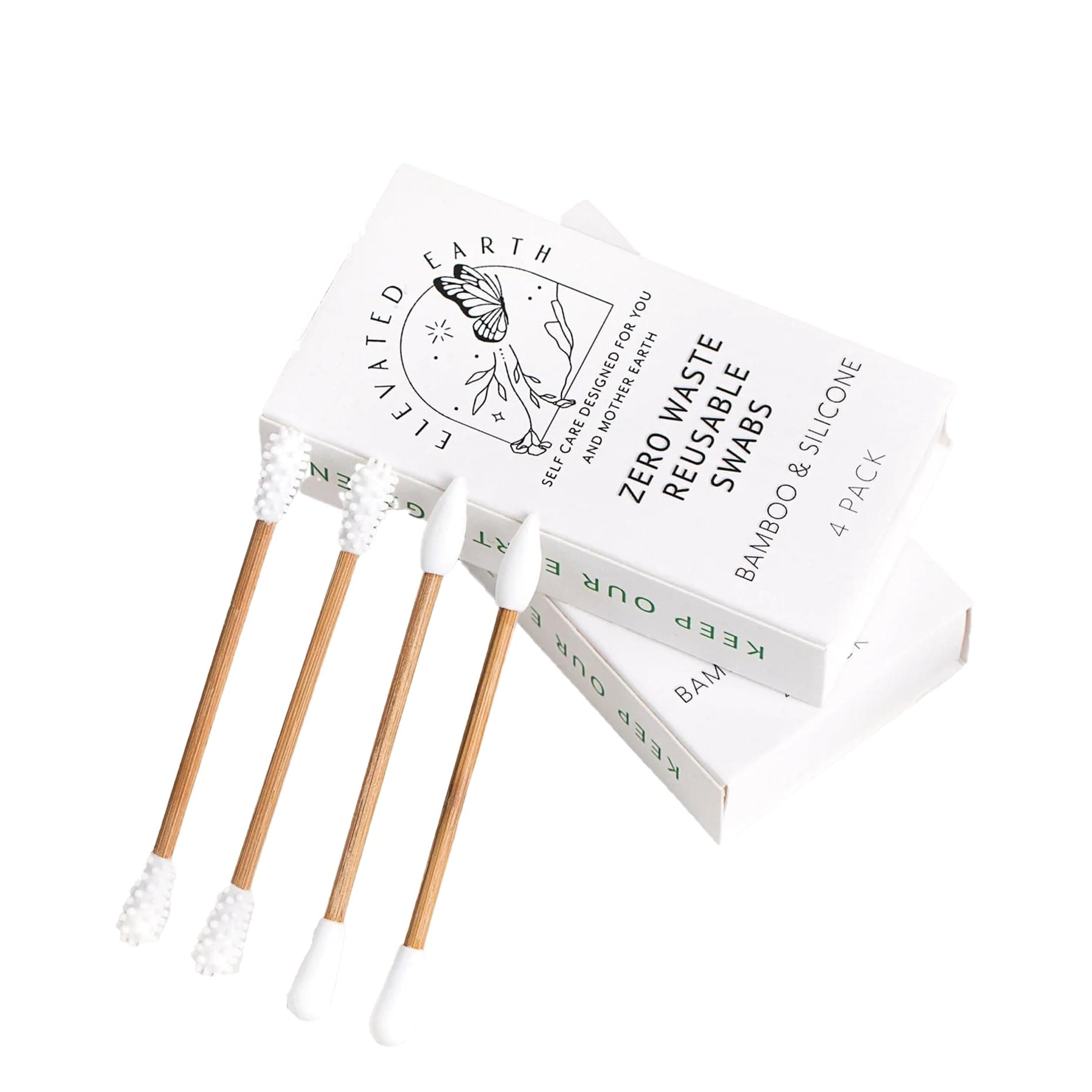 Zero Waste Reusable Silicone Swabs (4-Pack) – Eco-Friendly, Vegan, Plastic-Free – Ideal for Ear Cleaning, Makeup Application, Baby Care – Sustainable Q-tips by Elevated Earth