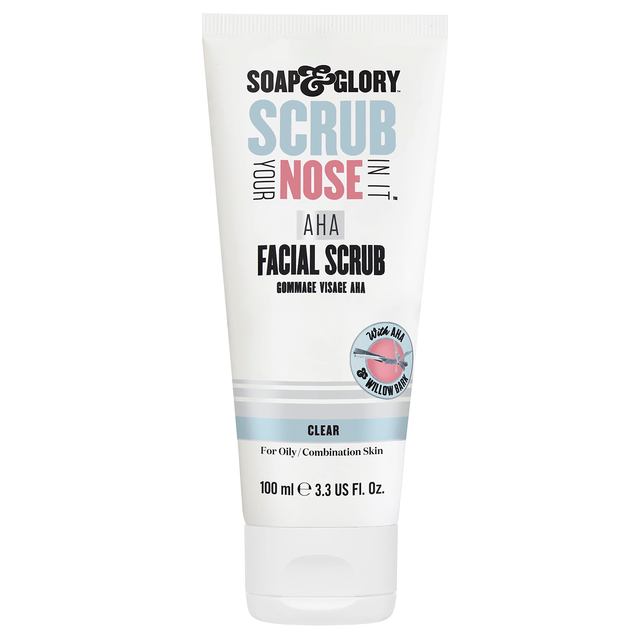 Soap & Glory Scrub Your Nose In It Exfoliating Face Scrub - Purifying, De-Clogging Deep Pore Cleanser & AHA Exfoliant - Chamomile & Mint 2 Minute T Zone Face Exfoliator for Excess Oils (100ml)