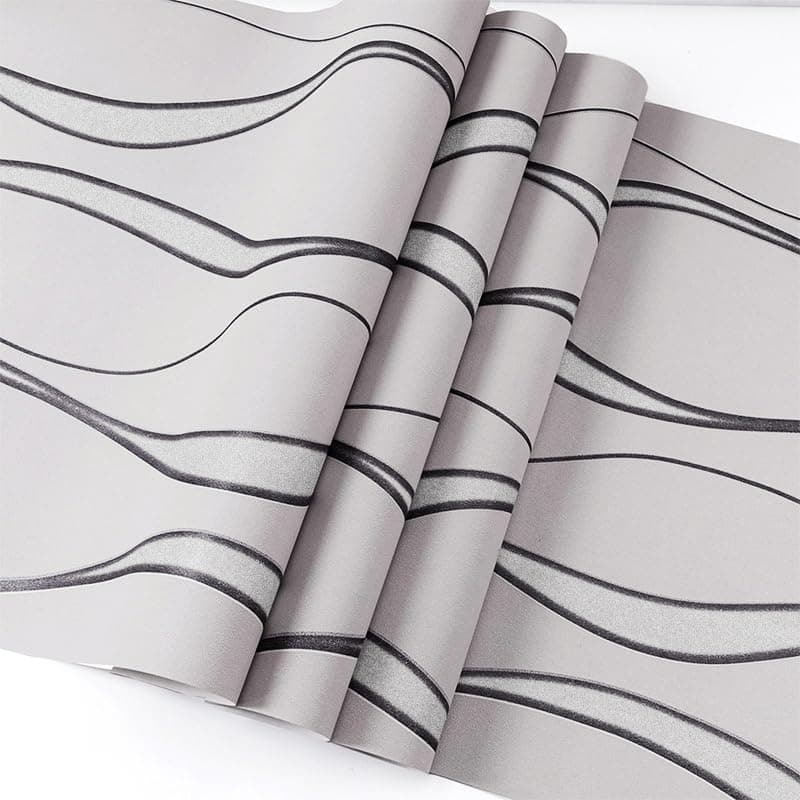 Cathpetic 3D Wave Stripes Glitter Wallpaper Silver Grey 9.5×0.53m,Embossed Roll for Living Room Bedroom Kitchen Front Room,Non Woven Fabric Wallpaper Luxury Modern Abstract