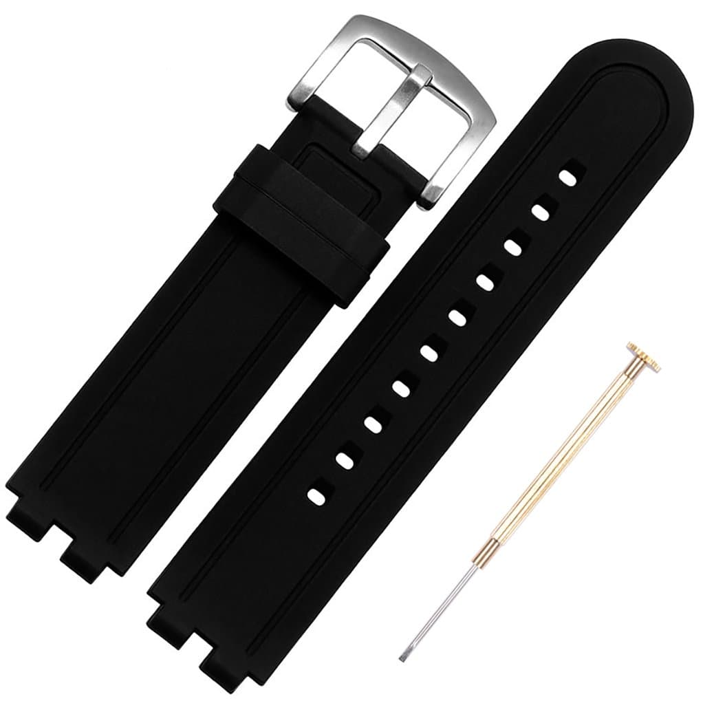 for Pebble Steel Watch Replacement Rubber Silicone Band/Strap with Stainless Steel Buckle - Black Pebble Watch Band