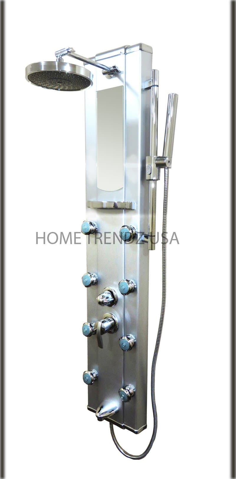Aluminum Shower Tower Massage Jets W Spa Panel with Rainfall Head Bath