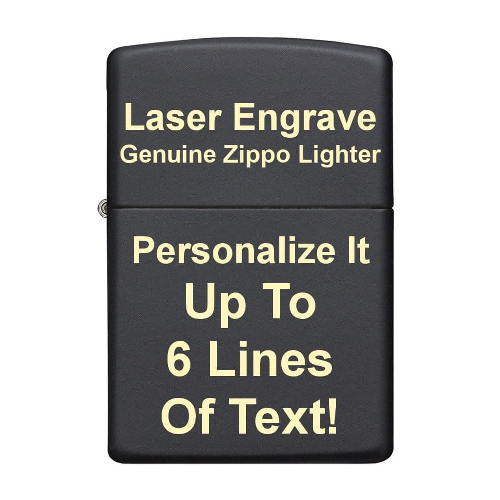 CustomBlack Matte Zippo Lighter Personalized Laser Engraved Zippo Lighter Up to 6 Lines (218 Black Matte)