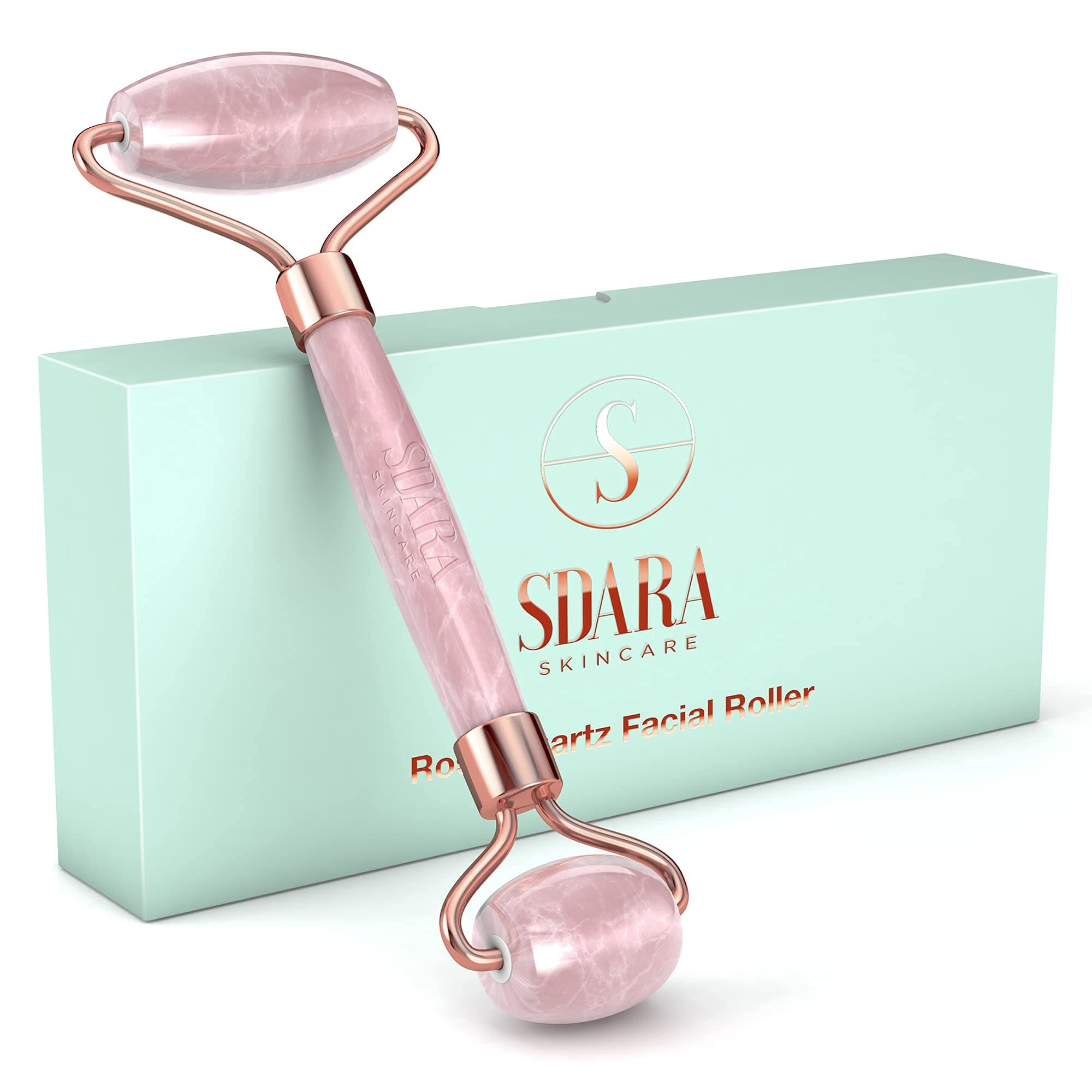 Sdara Skincare Rose Quartz Roller For Face — Jade Roller for Face for Wrinkles, Eye Puffiness, and Sinus Pressure Relief | Facial Roller for Even Skin Tone and Collagen Stimulation