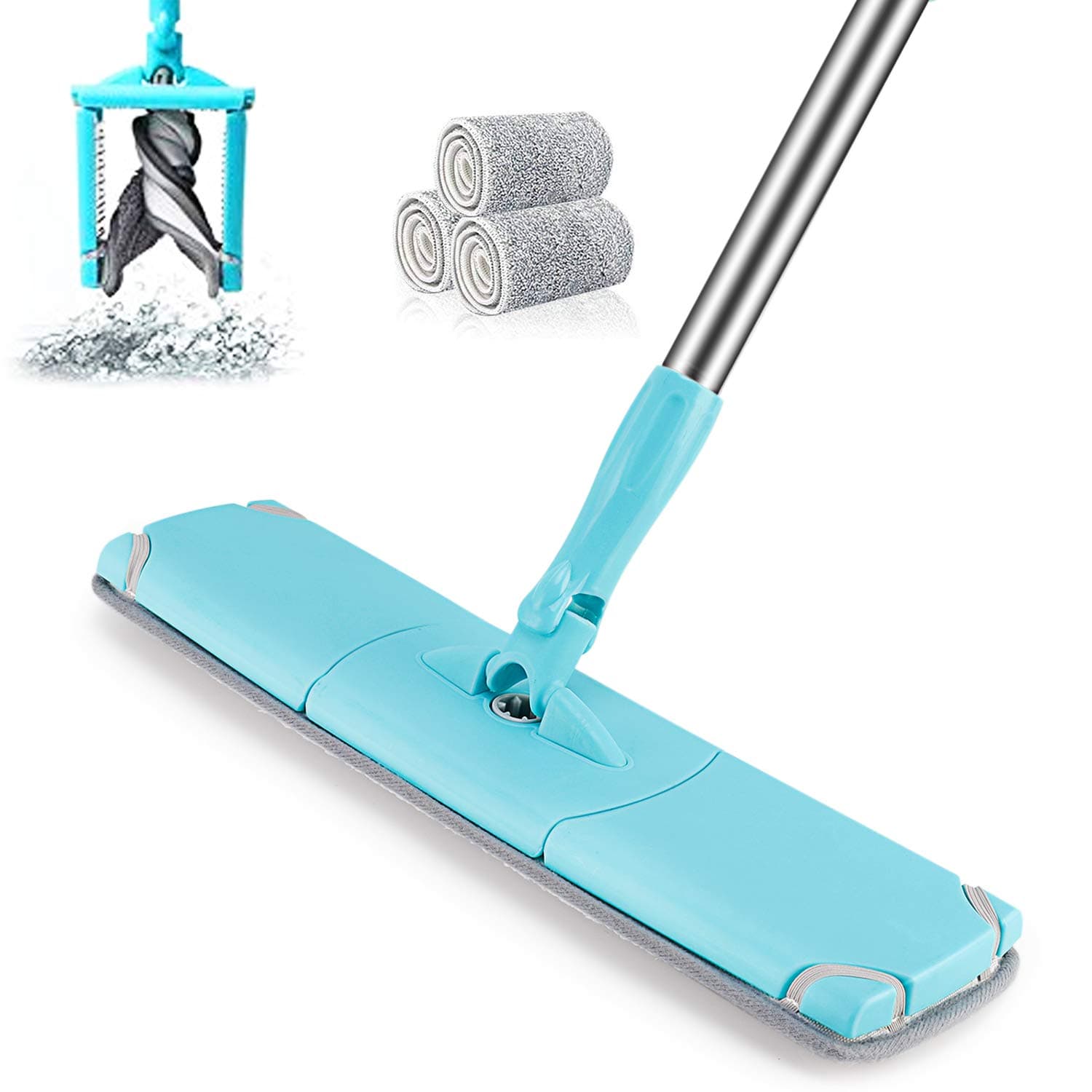 17" Professional Microfiber Mop with 50¡¡¯Stainless Steel Long Handle | 3 Free Microfiber Cloth Refills |Don't Need to Wash it by Hand ¡­ ¡­ ¡­