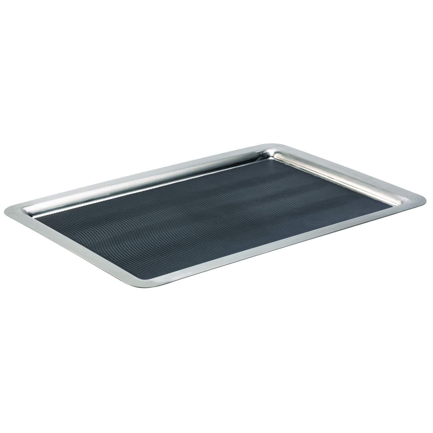 Service Ideas TRRT2014SR Tray with Top and Bottom Built in Non-Slip Rubber Inserts, 19.75" x 13.75" Rectangle, Dishwasher Safe, Stainless Steel