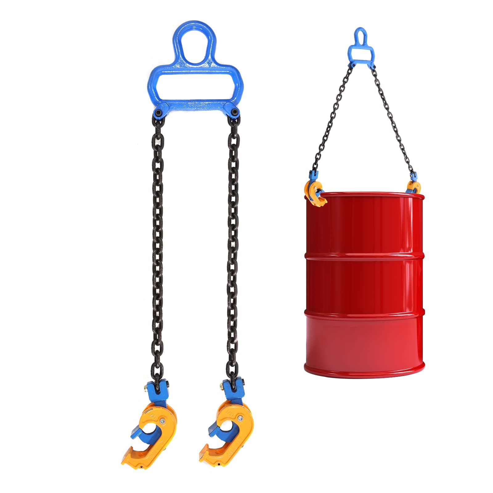 Upgraded Chain Drum Lifter Load Capacity 1 Ton with Carbon Steel Lifting Chain and Widen Hook for Crane/Forklift Hoist Crane Metal/Plastic Barrel Lifting 55 Gallon Drums Double Lifting Chains