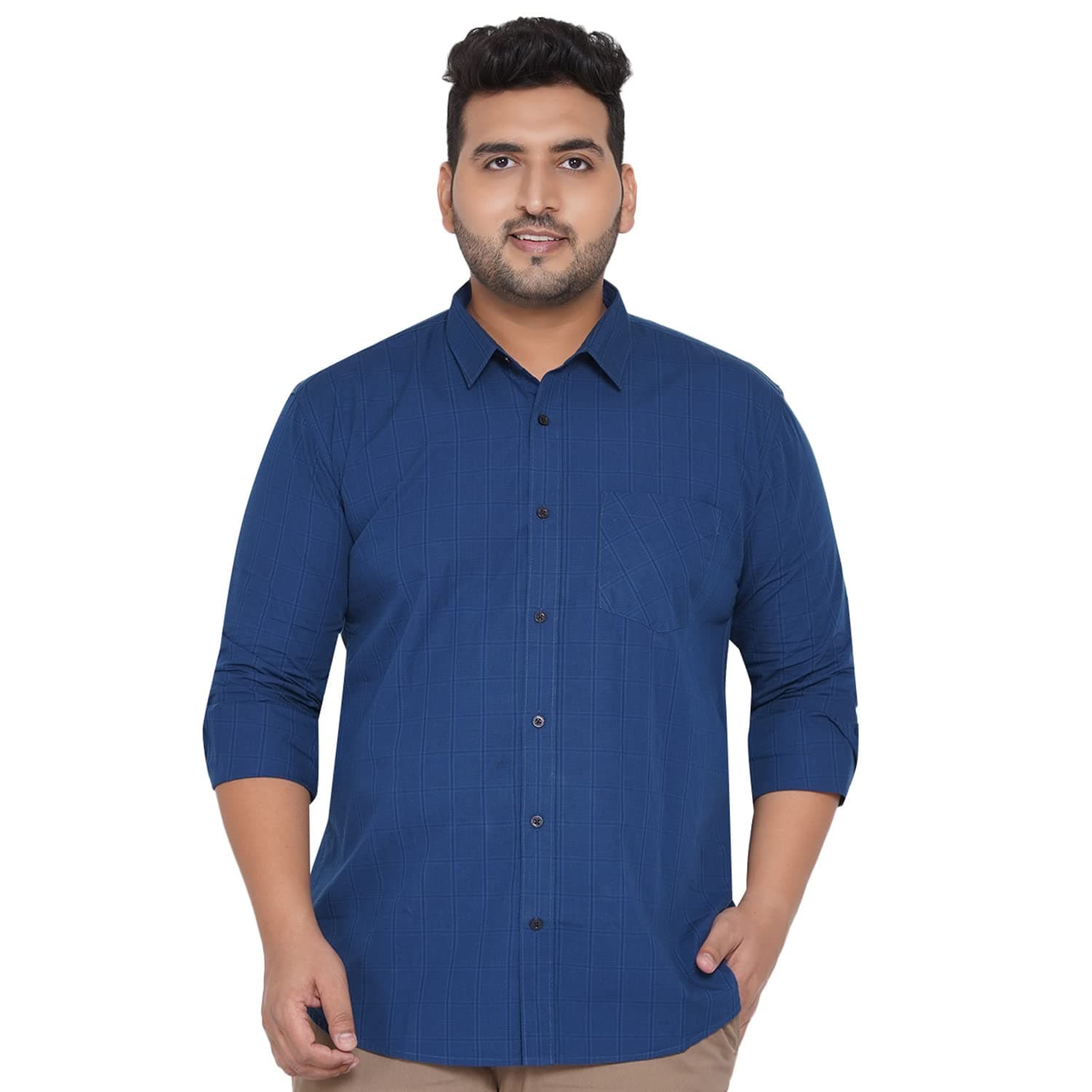 Men's Plus Size Spread Collar Navy Blue Shirts