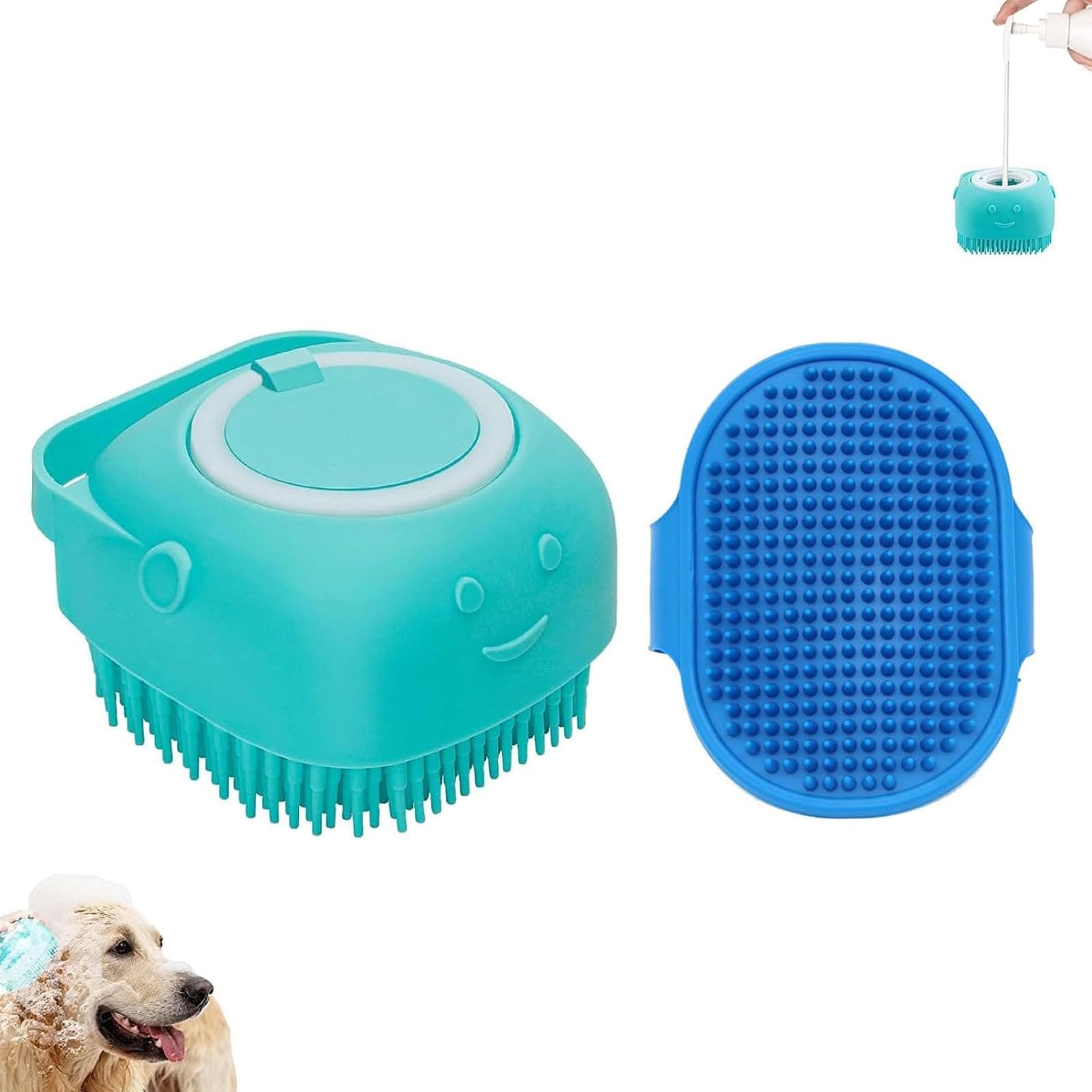 2PCS Bule Dog Bath Brush - Adjustable Handle, Massage Brush for Pet Cleaning