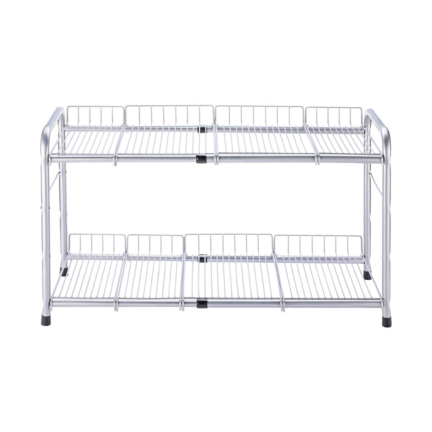 FlagShip 2 Tier Under Sink Organizers and Storage Rack Expandable Cabinet Shelf for Kitchen Bathroom Silver (17-25 inches)