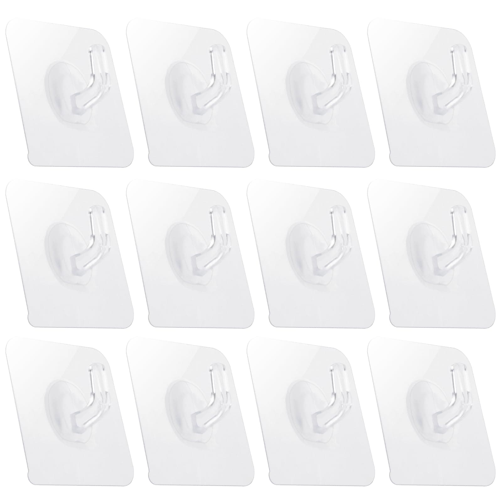 12 Pack Adhesive Hooks Clear Plastic Waterproof Heavy Duty Sticky Wall Ceiling Door Window Pothook Home Kitchen Bathroom Shower Office for Hanging Hat Towel Picture Coats (12)