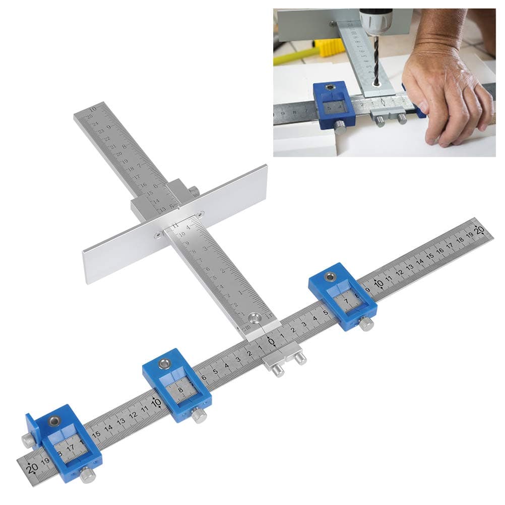 QLOUNI Drawer Hardware Jig Punch Locator Drill Guide Locator Adjustable Template Jig Measuring Tool Woodworking Drilling Dowelling Hole for Door Cabinet Drawer Handles Pull Knobs