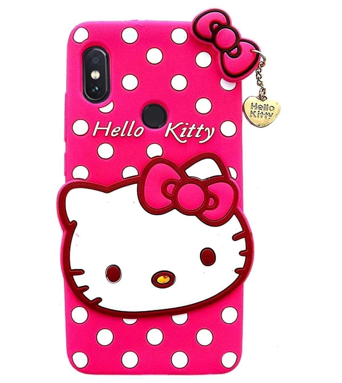 Mezmo 3D Cute Hello Kitty Silicone with Pendant Back Case Cover for Vivo Y93 (Pink)