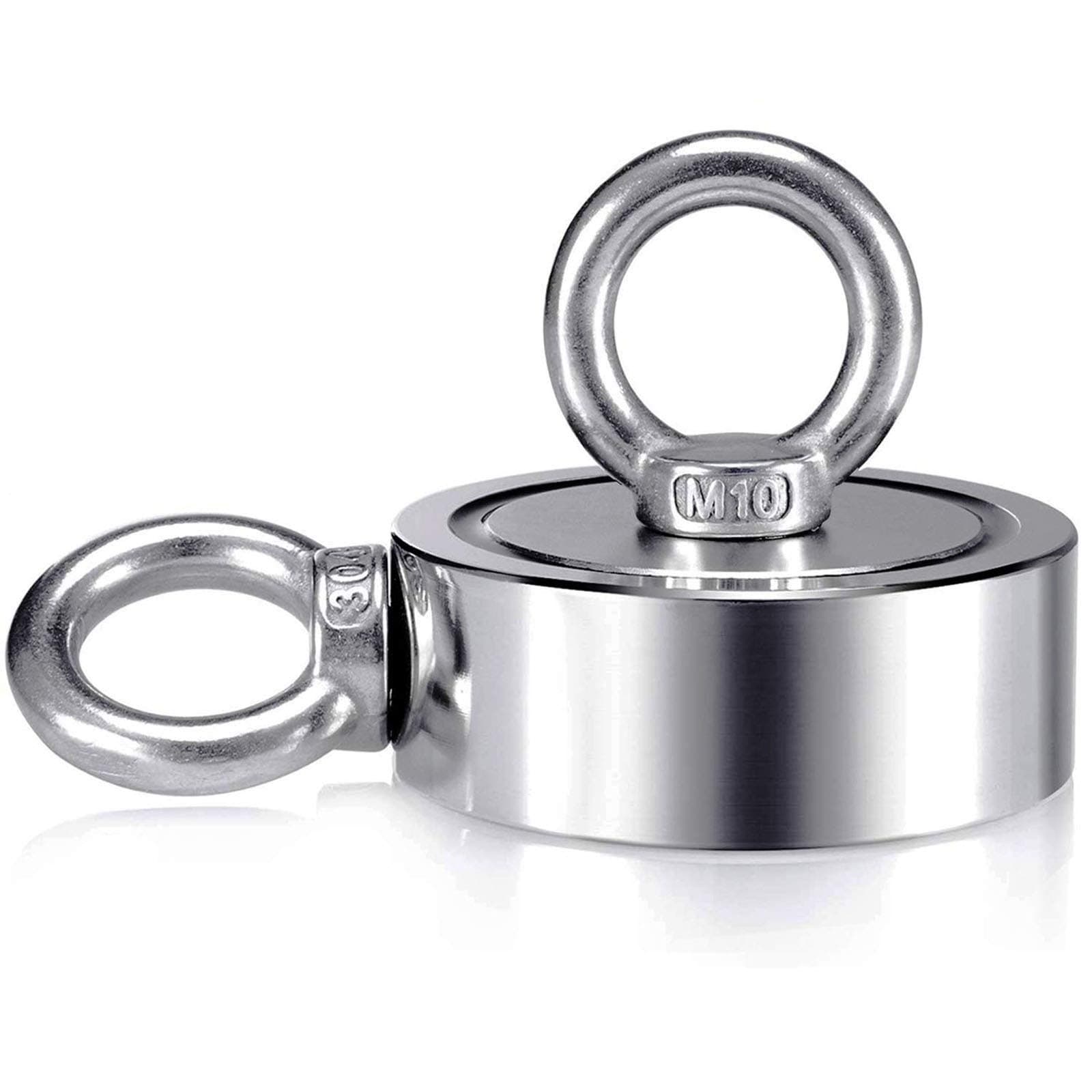 Uolor Combined 400KG Pulling Force Double Side Round Neodymium Magnet, Super Strong Fishing Magnet with 2 Eyebolts for Magnet Fishing and Salvage in River - 75mm Diameter
