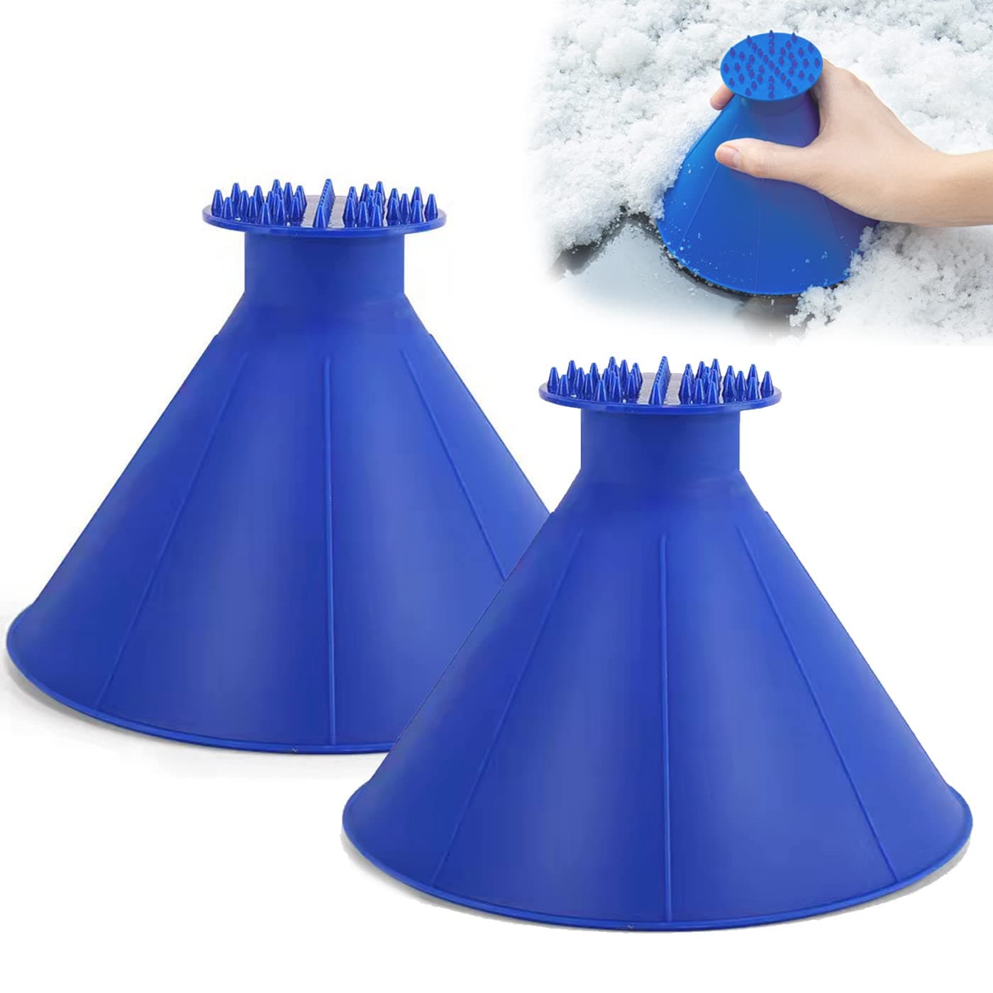 HPianoCar Ice Scraper, 2 Pieces Ice Scraper Funnel, Round Ice Scraper, Car Ice Scraper with Funnel, Car Window Ice Scraper for 360 Degrees Scratches Snow, Suitable for Car SUV Windscreen