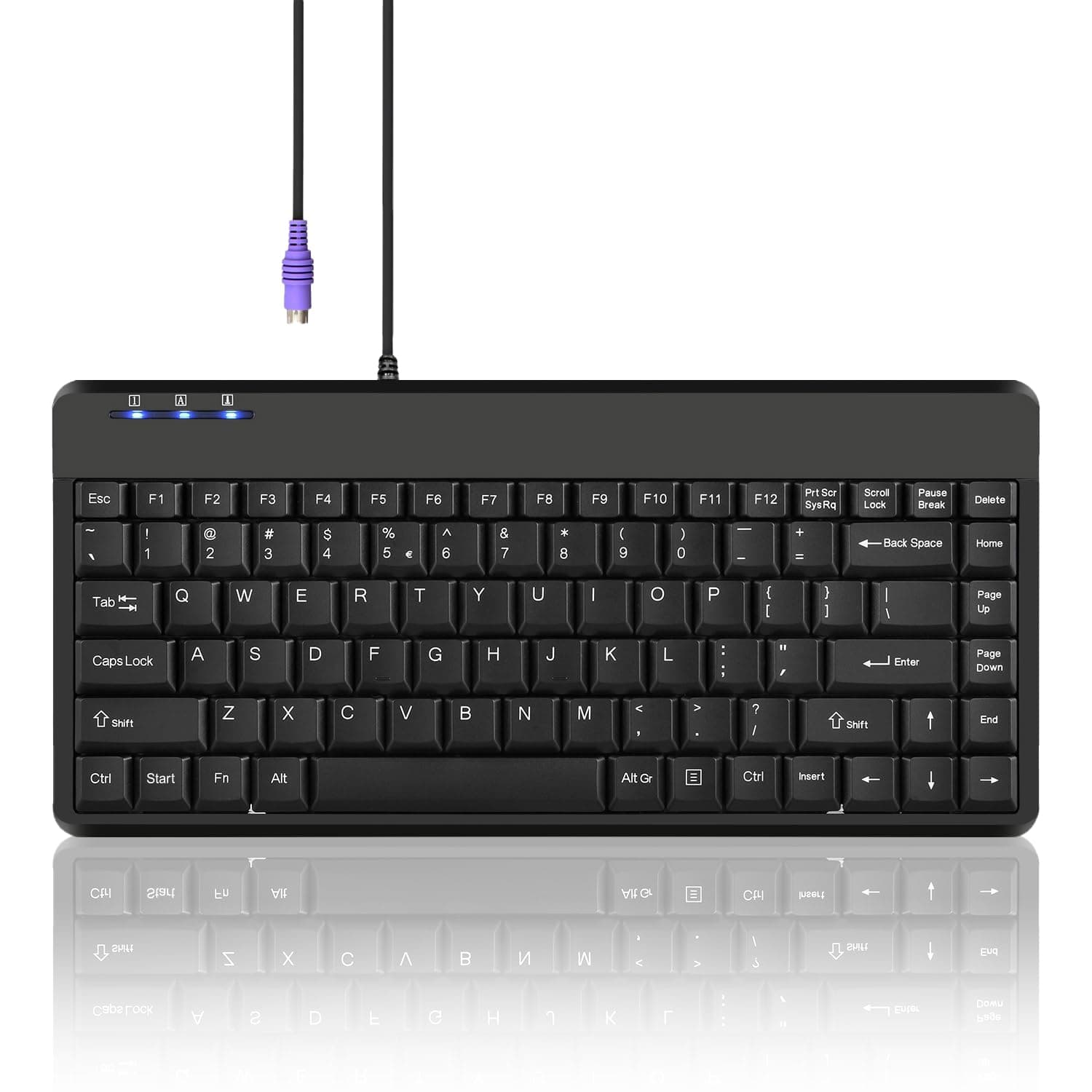 Perixx PERIBOARD-409P Wired PS2 Mini Keyboard, Black, US English Layout