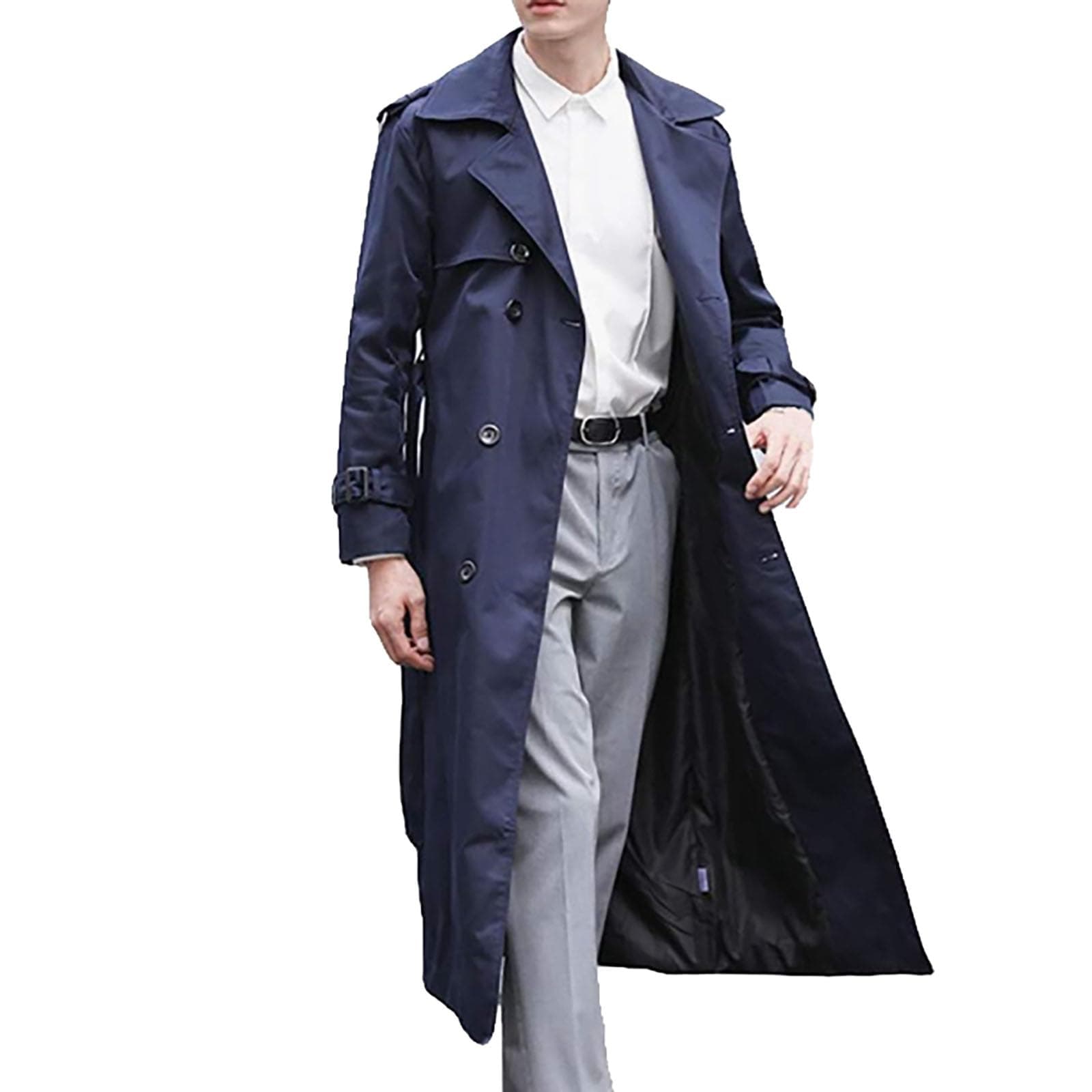 Long Black Trench Coat With Double Breasted Buttons Shoulder Tabs And Belt Stylish & Versatile For Men & Women-1