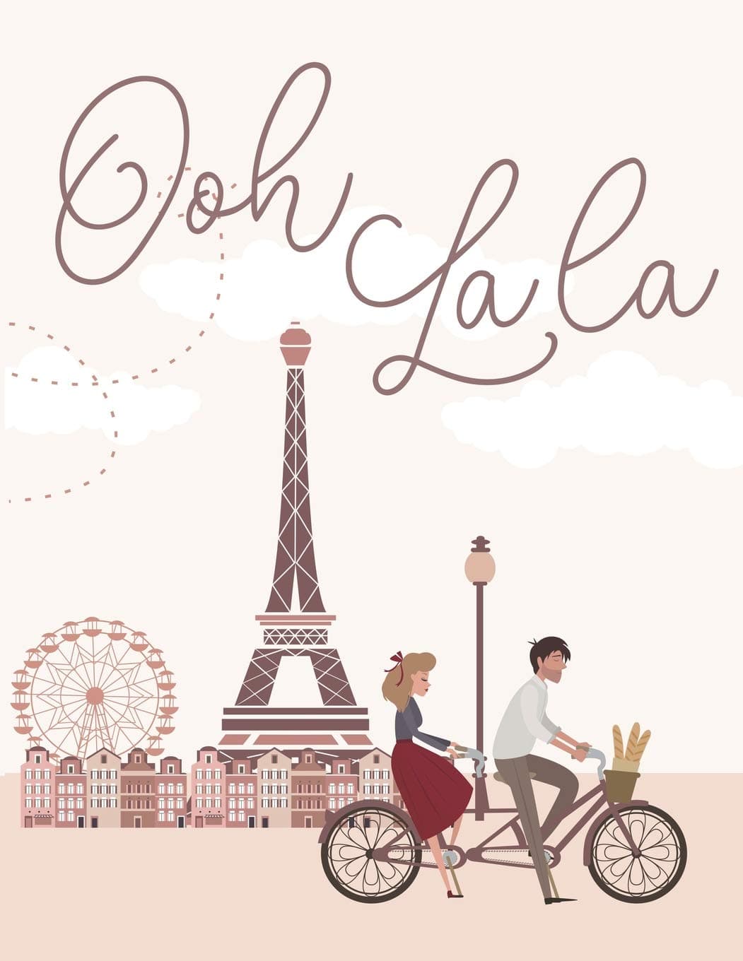 Paris Notebook Ooh La La: Lined College Ruled Journal of the Eiffel Tower (Large Size (8.5x11))