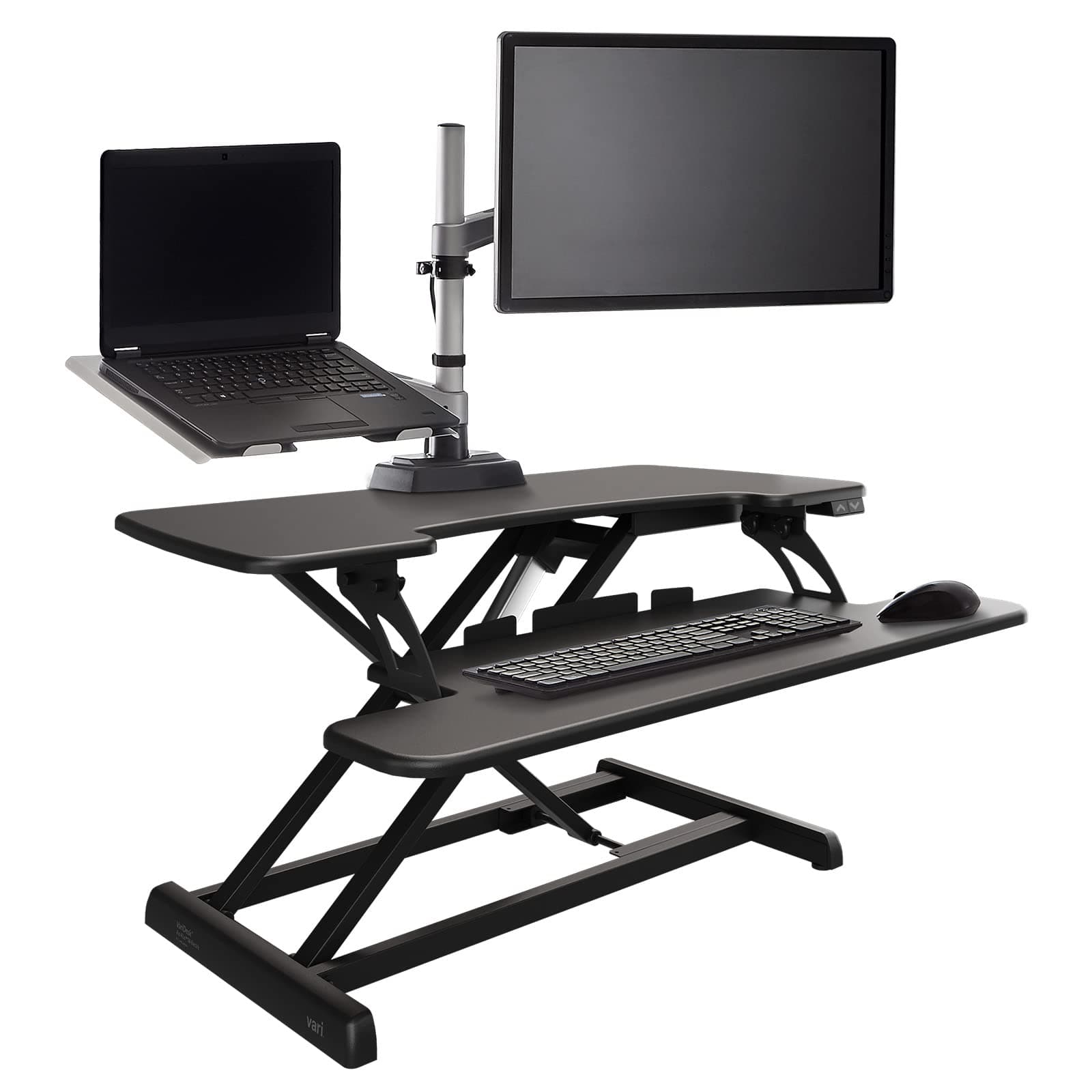 Varidesk Pro Plus 36 Electric Standing Desk Converter – 11 Height Settings + Spring-Loader Lift, 2 Tier Design, Keyboard Tray – Fits Desktops 36” Wide x 26.5" Deep – Fully Assembled (Black)