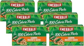 Emerald Nuts, Cashews Roasted & Salted, 100 Calorie Packs, 7 Ct, 4.34 Oz (Pack of 6)