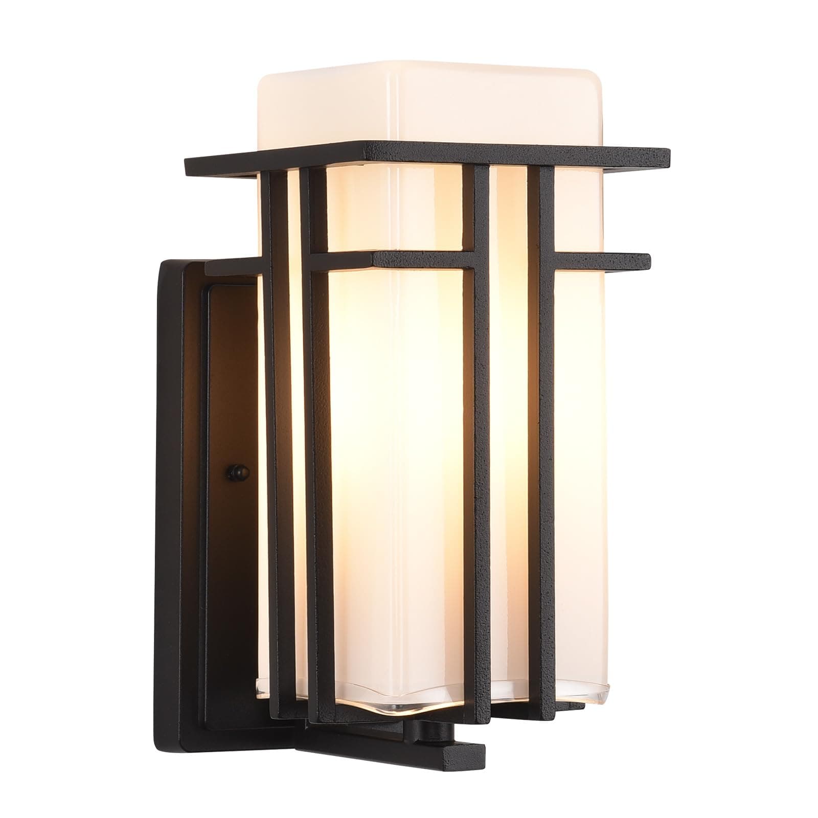 Outdoor Wall Sconce, Waterproof Exterior Lights Wall Mount, Anit-Rust Outdoor Wall Lantern with Rectangle White Glass, Modren Black Exterior Wall Light for Front Door, Patio, Garage, Entryway