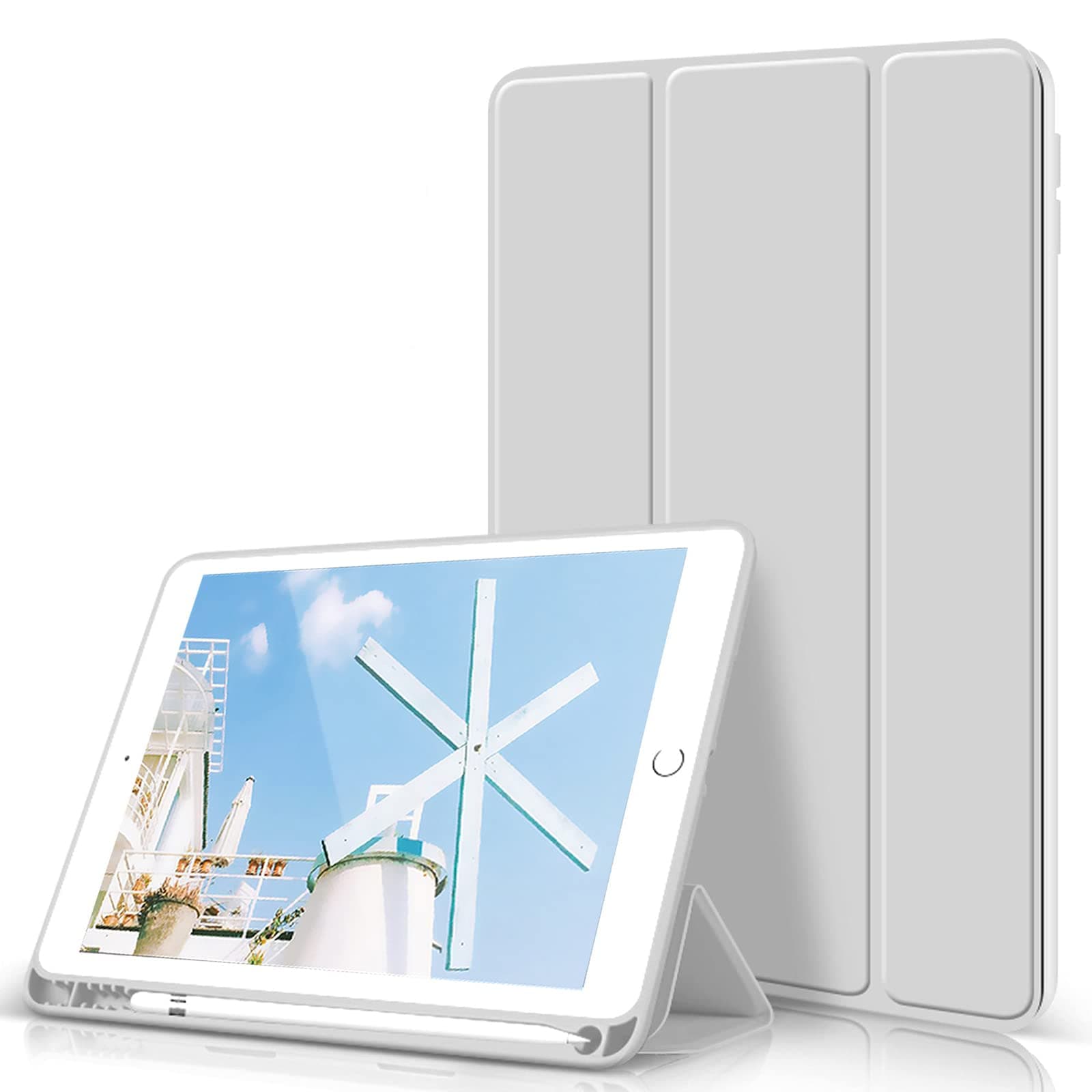 kenke Case for iPad Air 3 10.5" (3rd Gen) 2019,Light Weight Trifold Smart Case with Pencil Holder,Soft TPU Back Cover[Full Body Protective] with Auto Sleep/Wake for iPad 10.5 Inch Air 3,Light Grey