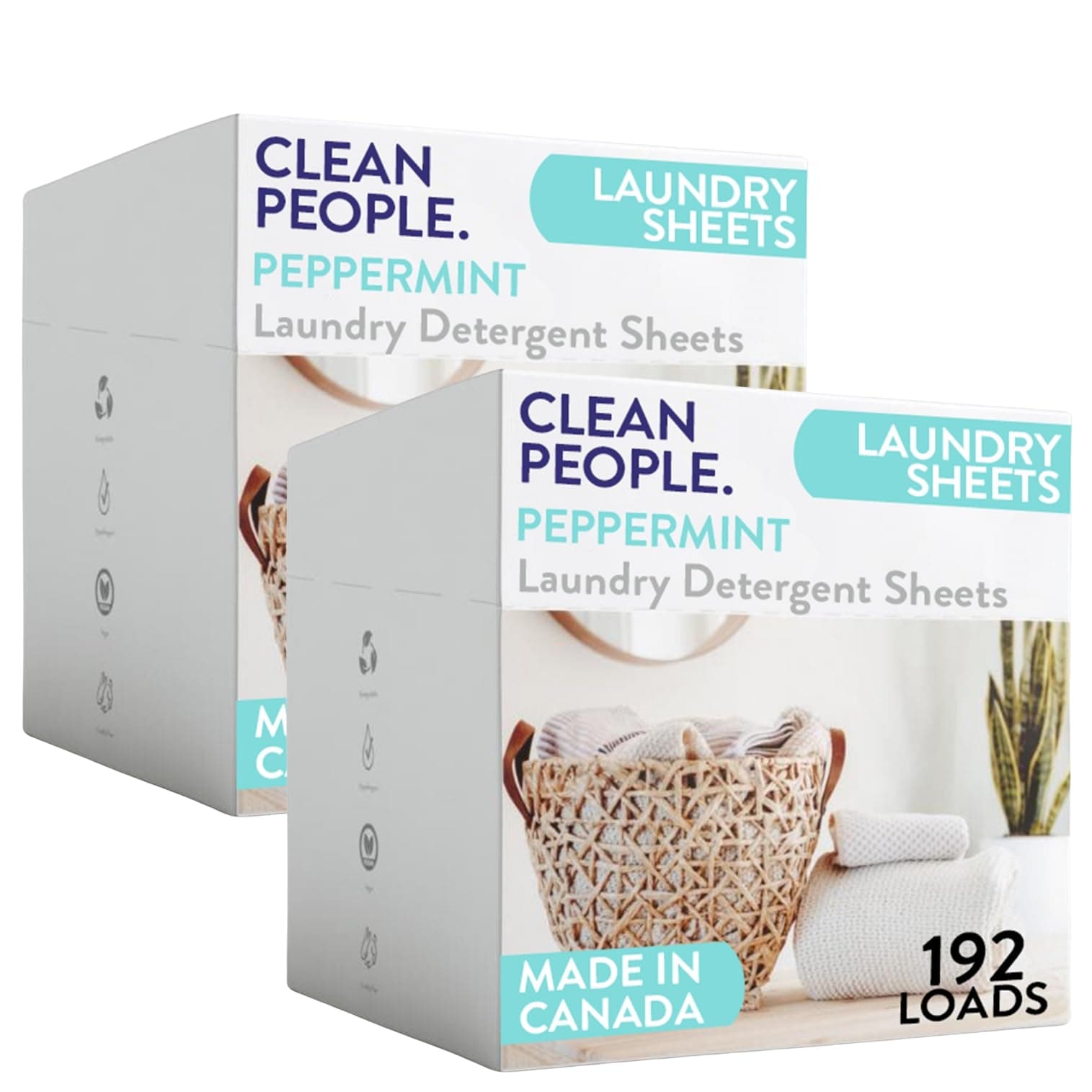 Clean People Laundry Detergent Sheets- Recyclable Packaging, Hypoallergenic, Stain Fighting, Works with All Machines including HE (384 Count, Peppermint)
