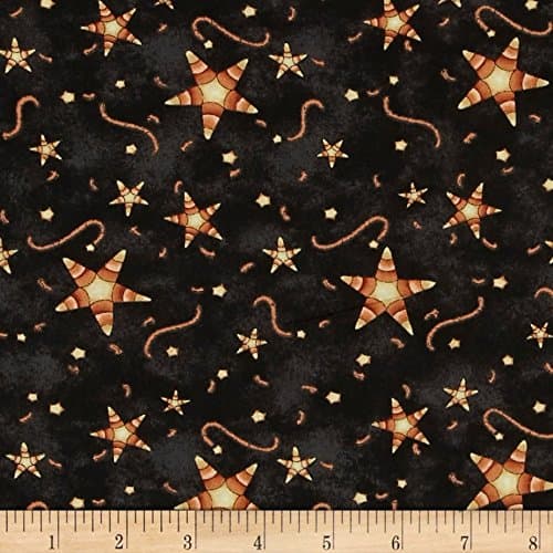 On the Web Candy Corn Stars Black Fabric By The Yard