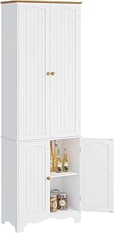 Function Home 72" Kitchen Pantry Cabinet, Freestanding Storage Cabinets, Tall Food Pantry with Doors and Adjustable Shelves, Utility Floor Cabinet for Kitchen Dining Room Living Room, White