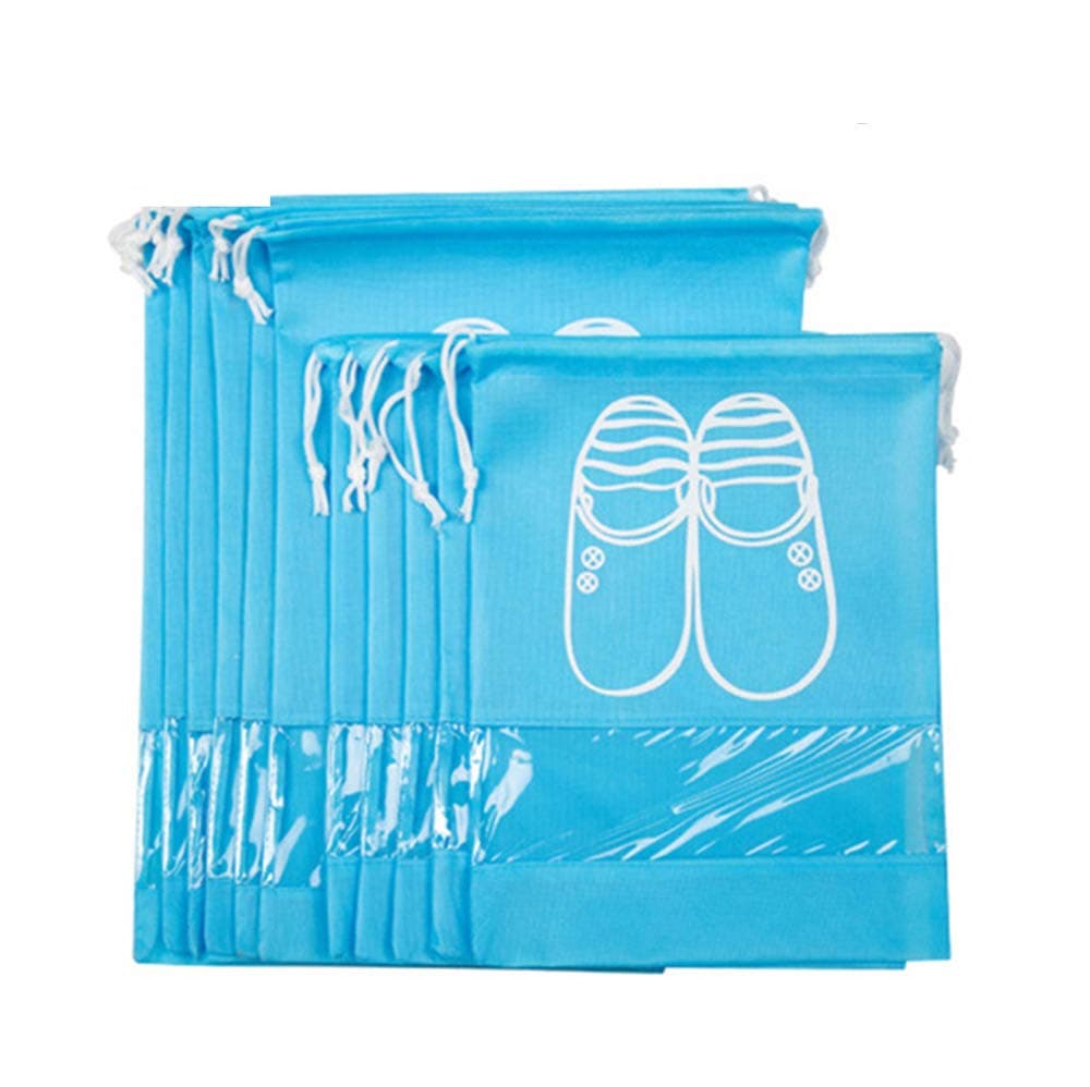 YUMMAYEE 10 Pcs Dust-proof Shoe Bags Drawstring with Window Travel Shoe Storage Bags Shoes Organizer Light Blue