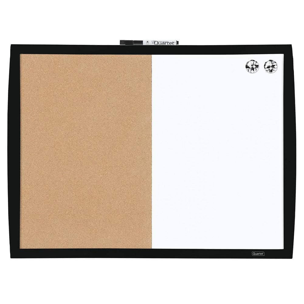 Quartet Combination Magnetic Whiteboard & Corkboard, 17" x 23", Combo Dry Erase White Board & Cork Board, Curved Frame, Message Board, Black Frame (41723-BK)