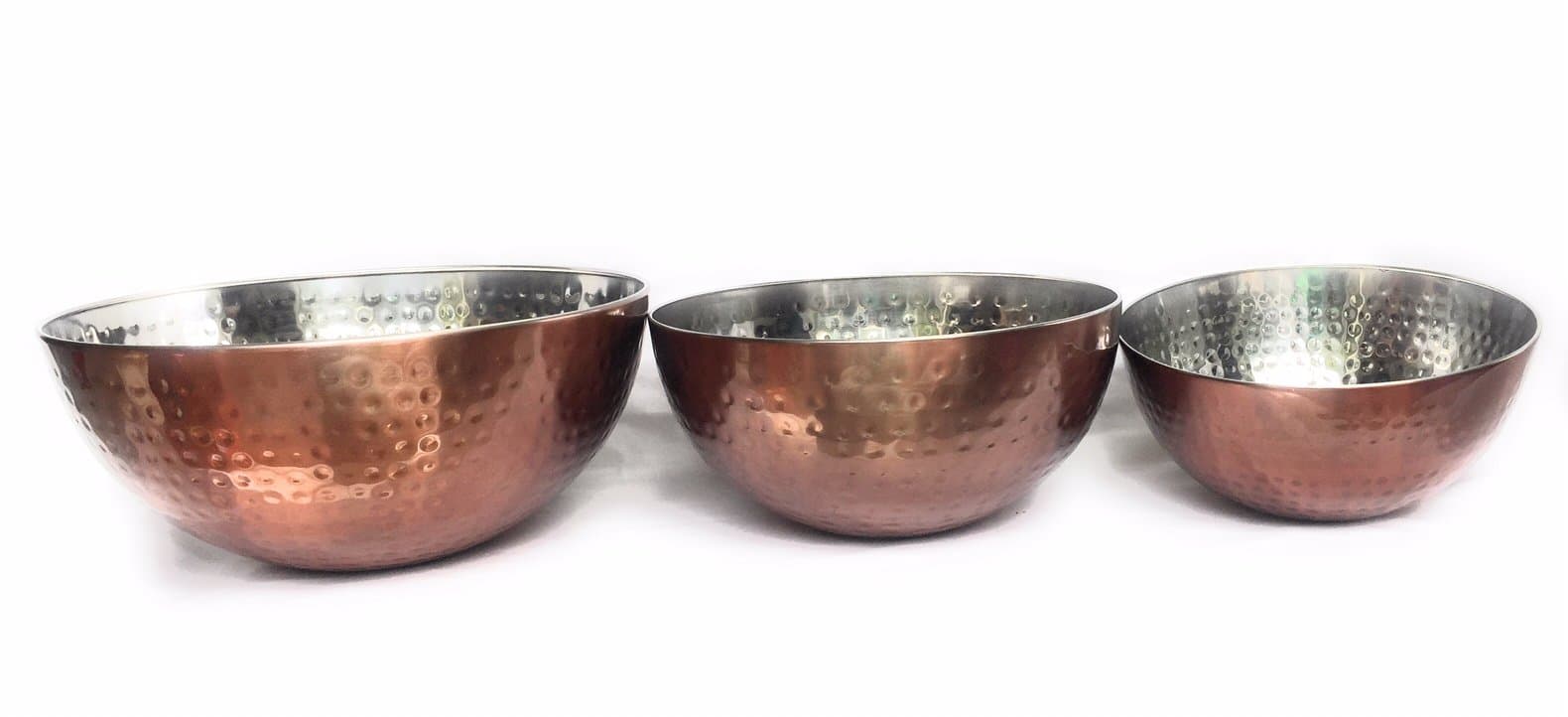 Hammered Copper 3 Pc Mixing Bowl Set, Salad Bowl Set