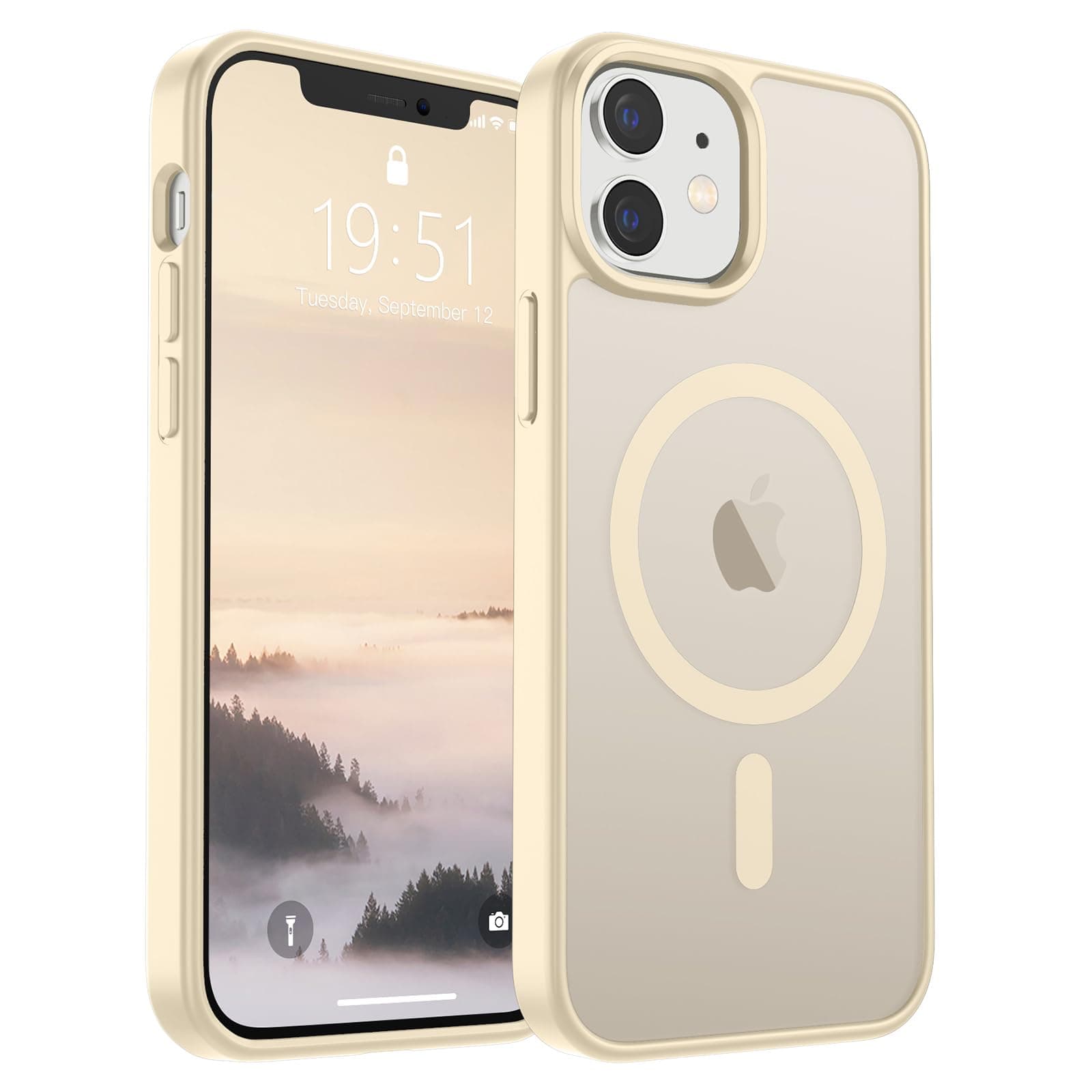 SUPFINE Magnetic for iPhone 12 Mini Case & iPhone 13 Mini Case (Compatible with MagSafe) (10 FT Military Grade Drop Protection) Slim Translucent Matte Shockproof Phone Cover,Antique White