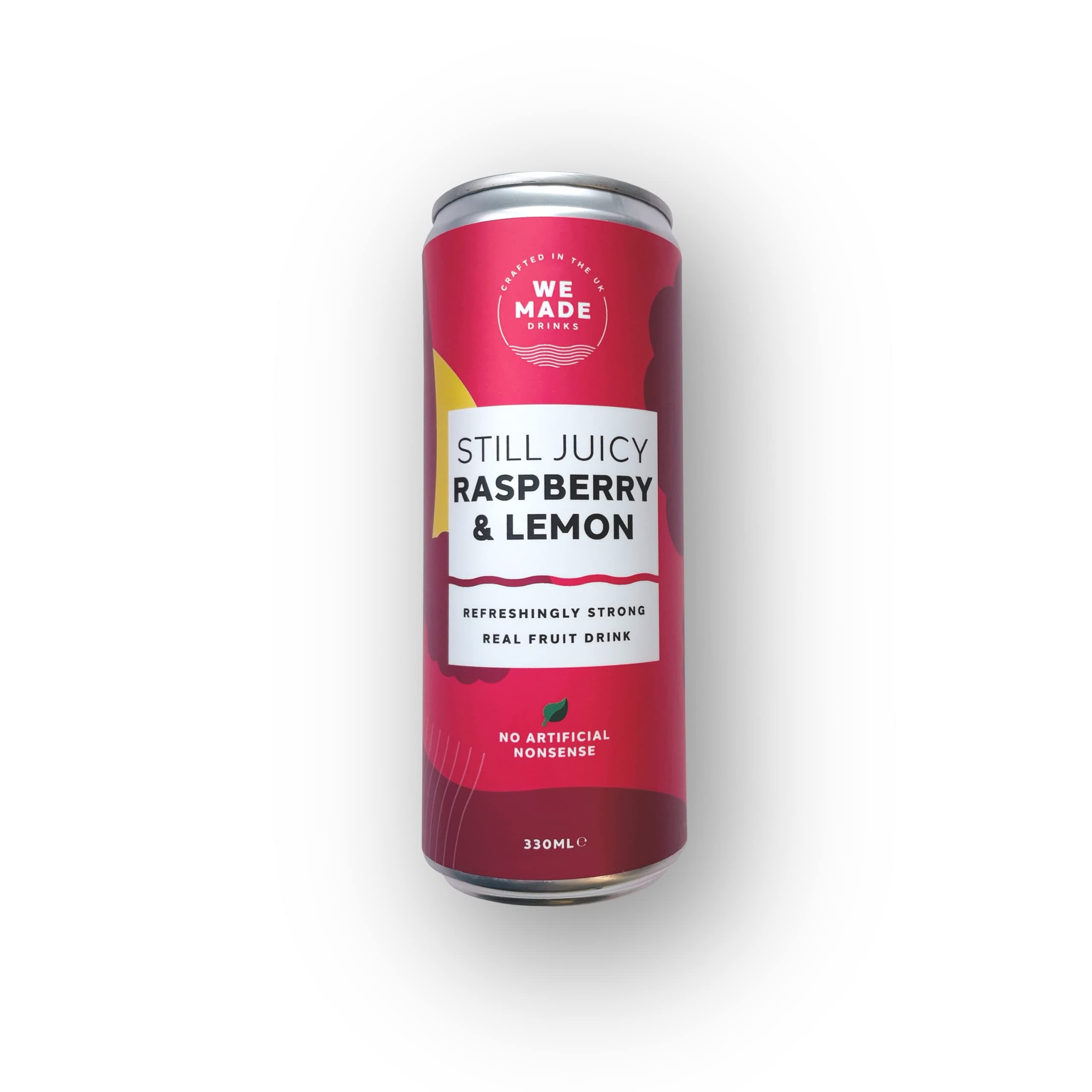 We Made Drinks Juicy Raspberry & Lemon (12 x 330ml Cans) - Refreshingly Strong Soft Drink, Non Carbonated, Non Alcoholic, Real Fruit, No Refined Sugar, No Artificial Flavours.