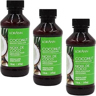 LorAnn Oils Coconut Bakery Emulsion: True Essence, Ideal for Boosting Fruit Tones in Cakes, Cookies & Desserts, Gluten-Free, Keto-Friendly, Extract Substitute Essential for Your Kitchen, 4 Oz, 3 Pack