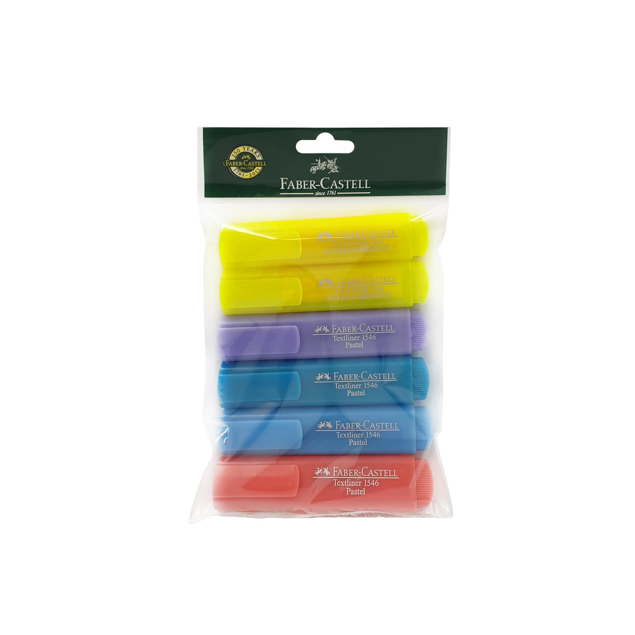 Faber-Castell Textliner,Highlighter 6pcs Assorted Colours, 3 different line widths 1, 2 and 5 mm