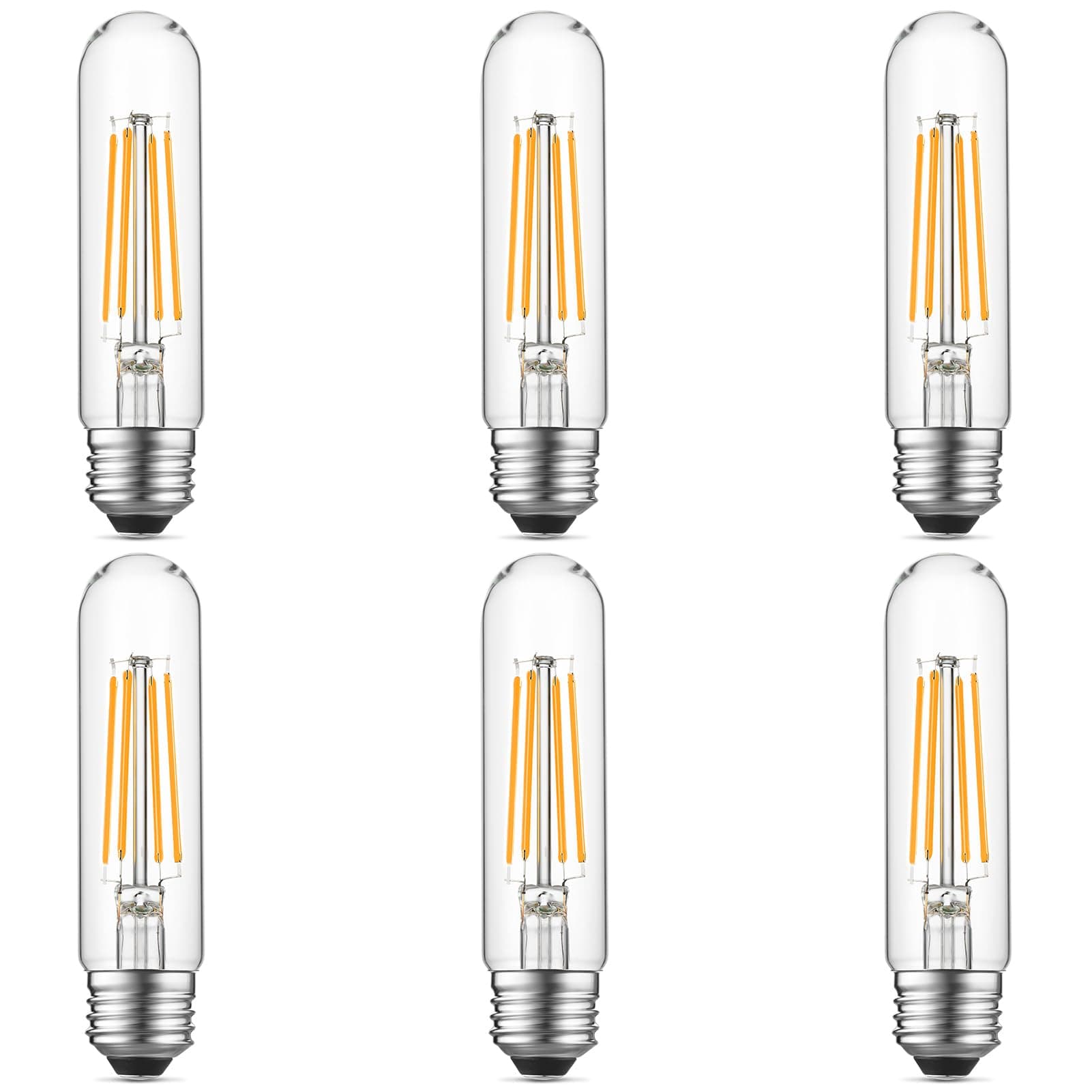 Dimmable E26 Edison Bulb, AC120V Warm White 2700K Light Bulbs, 6W, Equivalent 60W, 750LM, 5 Inch Long Tubular T10 LED Bulbs for Rustic Pendant, Chandeliers, Wall Sconces, Vanity, Pack of 6
