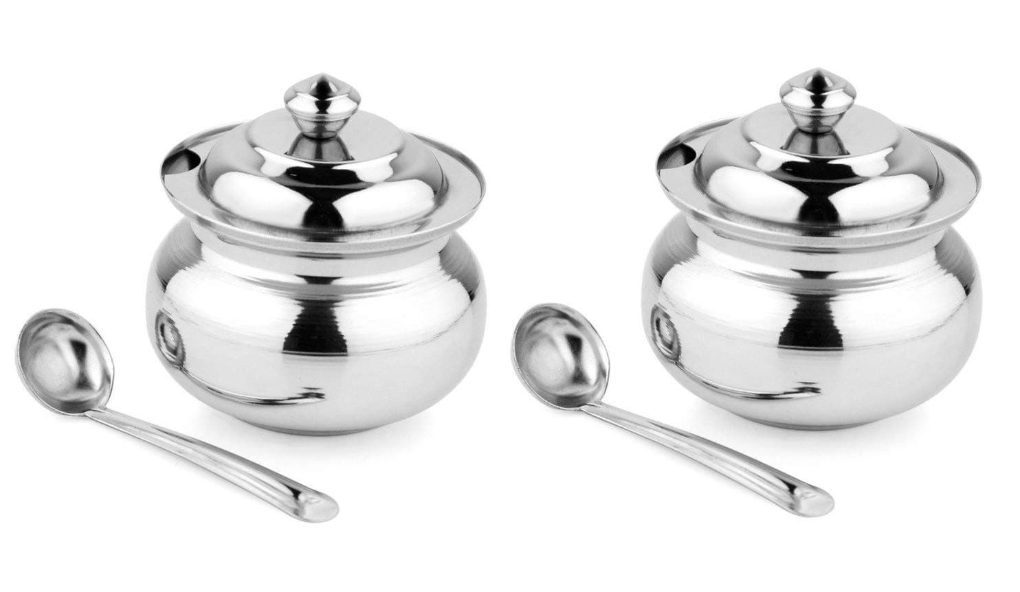 KC Stainless Steel Multipurpose Ghee Pot, Pickle Container - 300 ml with Spoon Set of 2 (Silver)