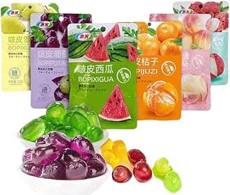 8 types Peeling Fruit Gummies,Peelable watermelon Fudge,Grape Lychee Orange Flavored Soft Candy,Chewing Candy,Chinese Sweets,Dessert,Healthy and nutritious candies Gift (Mixed flavor,8bag)