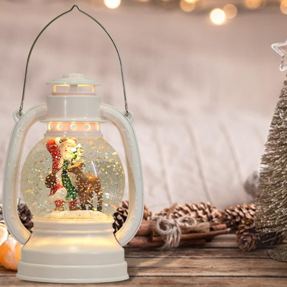 WondiseChristmas Snow Globe Lantern with 6 Hour Timer, Battery Operated Glitter and Water Swirling Santa for Thanksgiving Christmas Decoration Gifts