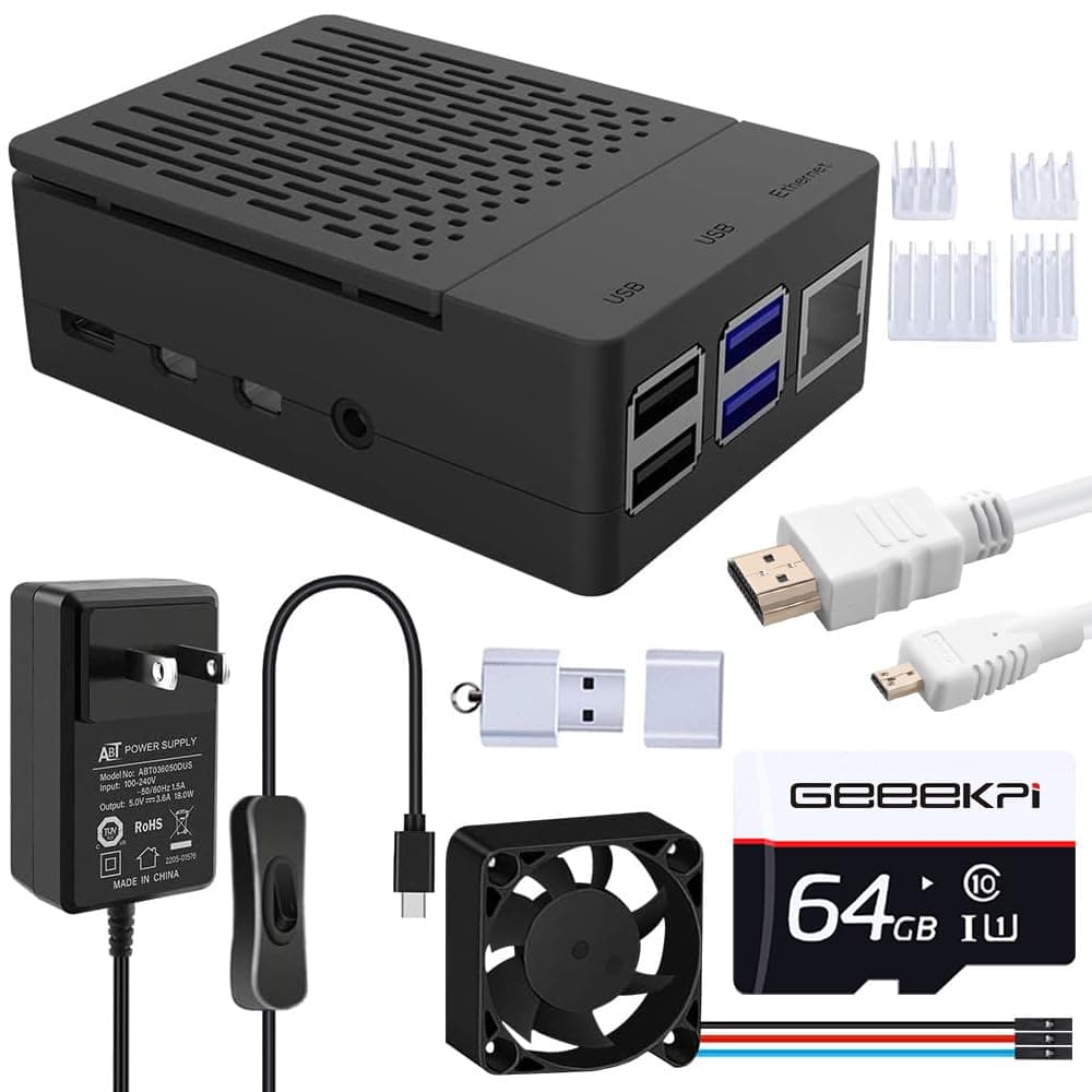 GeeekPi Raspberry Pi 4 Case with PWM Fan, 18W 5V 3.6A Raspberry Pi 4 Power Supply, Heatsinks, 32GB Preloaded (Raspberry Pi OS) Card, Card Reader, Micro HDMI Cable, for Raspberry Pi 4 8GB/4GB/2GB/1GB