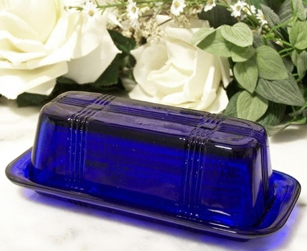 Butter Dish Cobalt Blue Glass