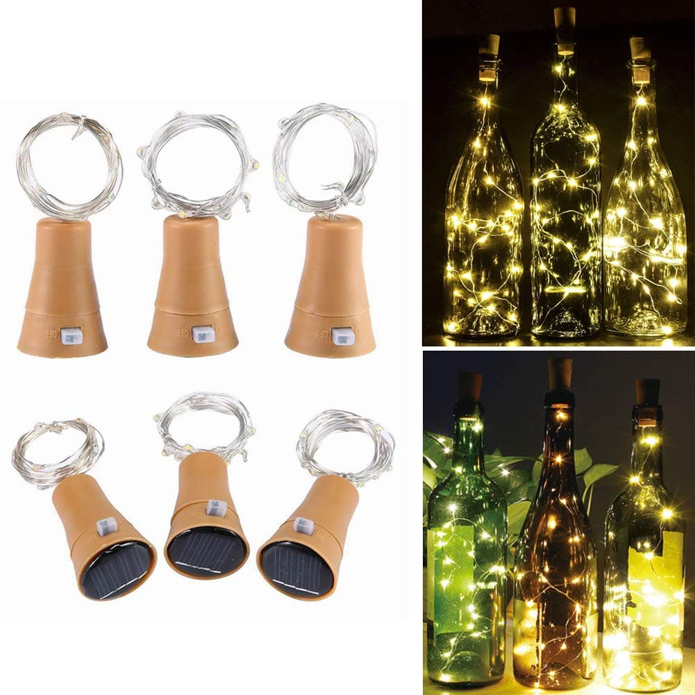 6 Pack Warm White Solar Powered Wine Bottle Lights with Cork, 10 LED Bottle Cork String Lights Fairy Mini Copper Wire, Solar Lights for DIY Christmas Halloween Wedding Party Indoor Outdoor Decoration